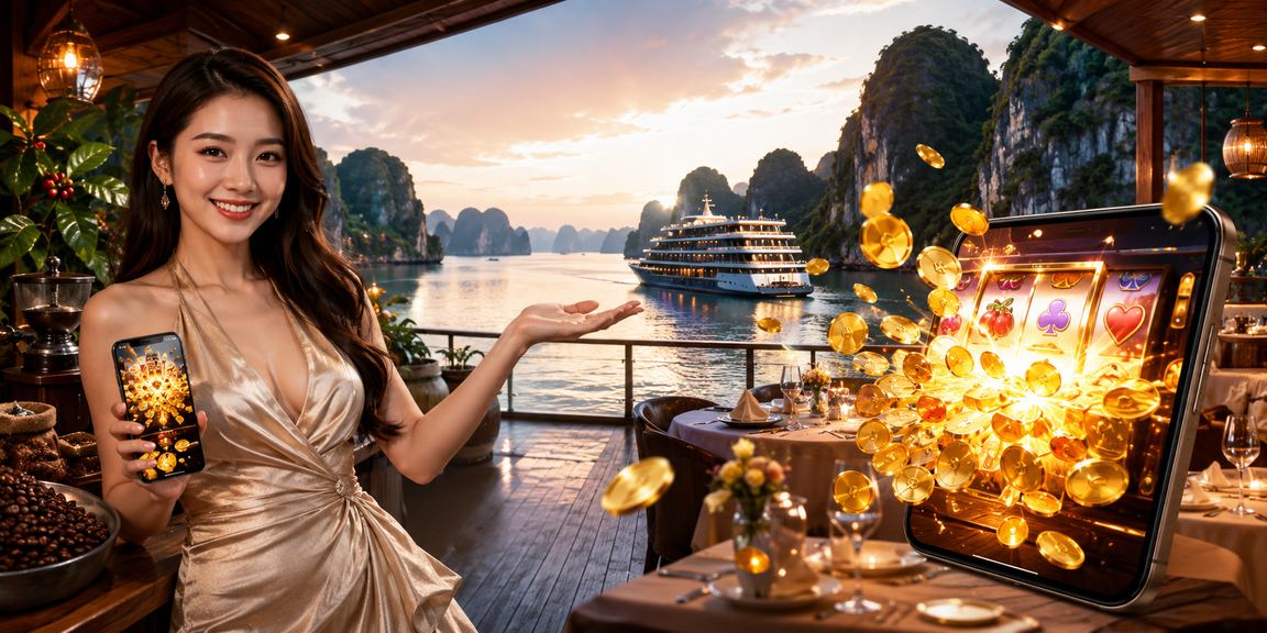 Màn hình slot game trực tuyến với phong cảnh vịnh Hạ Long Việt Nam