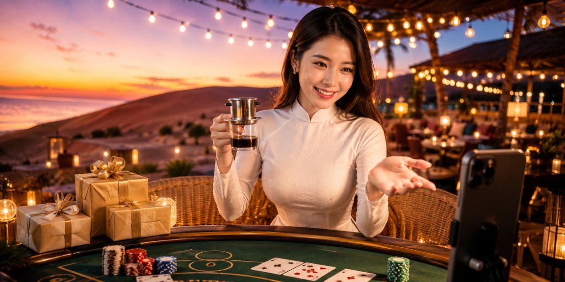 Người chơi baccarat trực tuyến trên điện thoại tại bãi biển Mũi Né